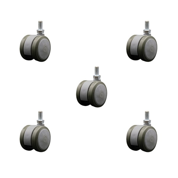 2'' Gray Floor Safe Twin Wheel Casters 3/8 Threaded Stem, 5PK